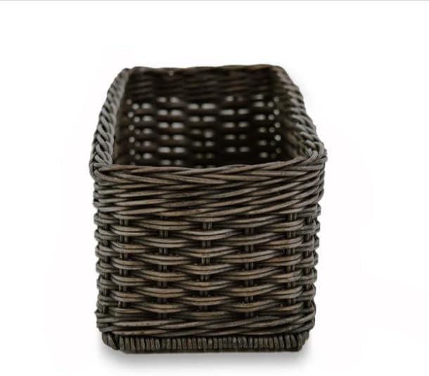The Basket Lady Narrow Rectangular Wicker Storage Basket, Small, 16 in L x 6 in W x 5 in H, Antique Walnut Brown