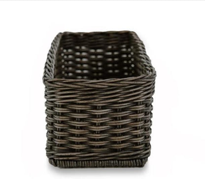 The Basket Lady Narrow Rectangular Wicker Storage Basket, Small, 16 in L x 6 in W x 5 in H, Antique Walnut Brown