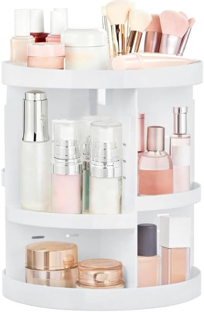 HBlife Extra Large 360 Rotating Makeup Organizer Adjustable Carousel Large Capacity Revolving Perfume Organizer Skincare Organizers Cosmetic Storage Spinning Holder for Vanity, White