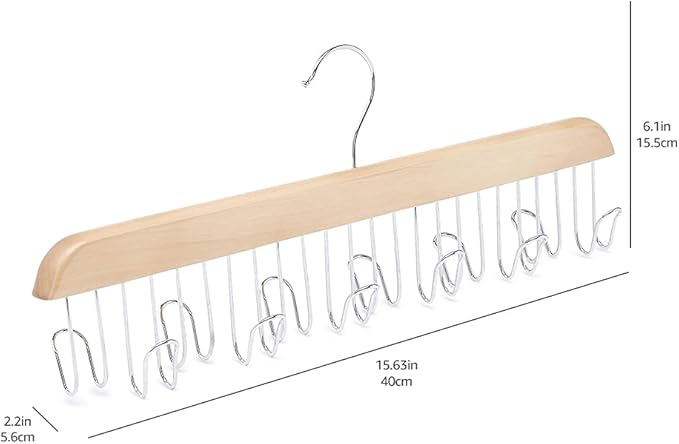 Amazon Basics Wooden Belt Hanger - Natural (Pack of 18)