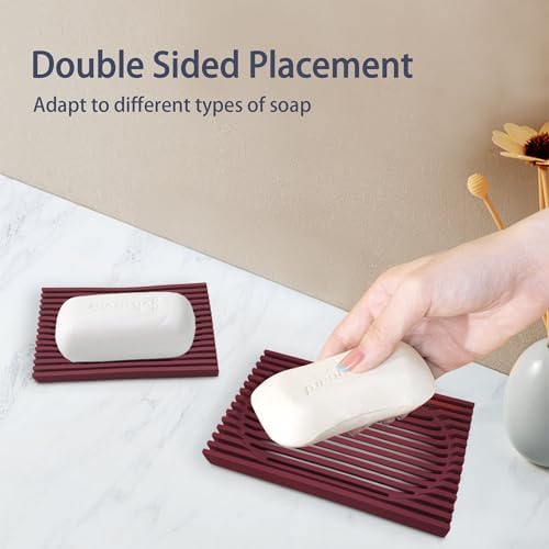 Aoheuo Modern Minimalist Soap Dish (2Pack),Drainage Silicone Soap Holder,5.5 Long by 3.15 Wide,0.55 inches high,Used for Kitchen,Bathroom,and Bar Sink(Red,Blue) - Image 5