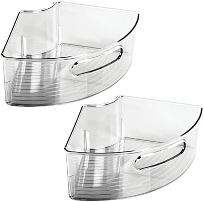 mDesign Plastic Lazy Susan Cabinet Storage Bin with Front Handle for Kitchen Countertop, Pantry, Shelf, Fridge Organization - Hold Food, Drinks, Snacks - Ligne Collection - 2 Pack - Smoke Gray Tint
