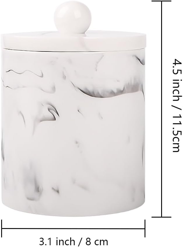 Bathroom Qtip Holder Dispenser with Lid,Vanity Cotton Swab Holder,Resin Cotton Ball Container,Makeup Sponges Cosmetics Canister,Bath Salts Storage Box for Bathroom (Marble White of 2)