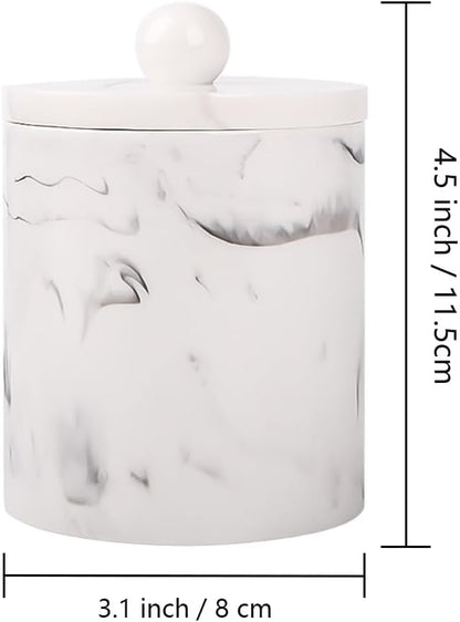 Bathroom Qtip Holder Dispenser with Lid,Vanity Cotton Swab Holder,Resin Cotton Ball Container,Makeup Sponges Cosmetics Canister,Bath Salts Storage Box for Bathroom (Marble White of 2)
