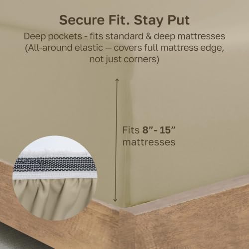 California Design Den 100% Organic Cotton King Fitted Sheets, Soft Taupe - Image 4