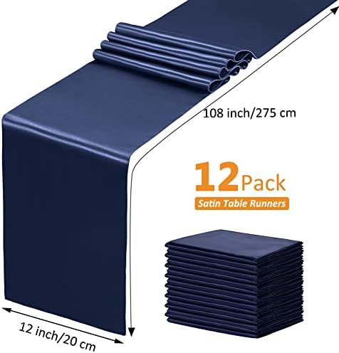 SiinvdaBZX 12 Pcs Navy Blue Satin Table Runner 12 x 108 inches Long - Image 4