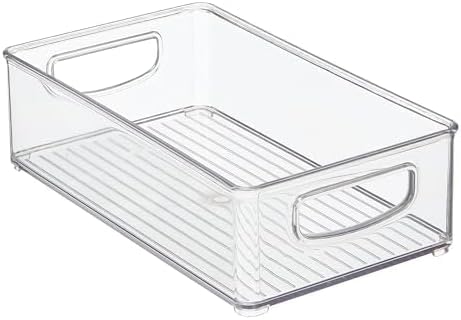 mDesign Small Plastic Bathroom Storage Container Bins with Handles for Organization in Closet, Cabinet, Vanity or Cupboard Shelf, Accessory Organizer - Ligne Collection - 2 Pack - Clear