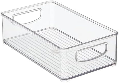 mDesign Small Plastic Bathroom Storage Container Bins with Handles for Organization in Closet, Cabinet, Vanity or Cupboard Shelf, Accessory Organizer - Ligne Collection - 2 Pack - Clear