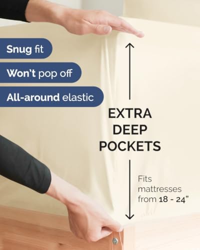 CGK Linens 2 Pack Extra Deep Cal King Fitted Sheets - Off White - Image 2