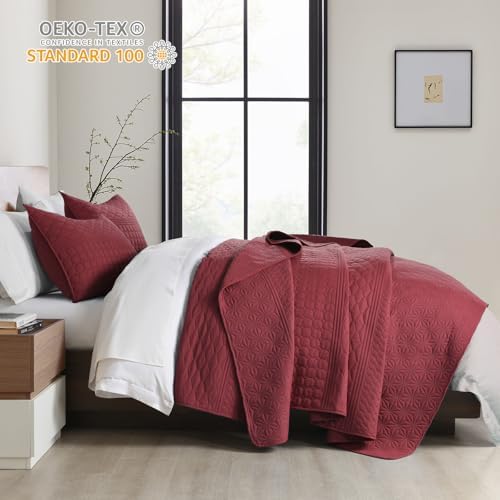 HORIMOTE HOME Burgundy Red King Size Quilt Set - Soft Microfiber Bedspread with 2 Shams, Lightweight & All-Season Geometric Coverlet for Cozy Bedding - Image 3