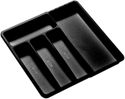 madesmart Expanding Silverware Tray, 5 Compartment Flatware Organizer for Forks, Knives & Spoons, Durable Drawer Organizer, Carbon