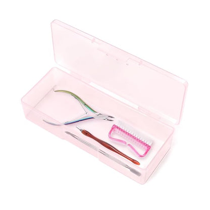 Transparent Box Storage Case for Nail Art Equipment Manicure Tool Organzing Pedicure Tool Empty Plastic Box (Pink)