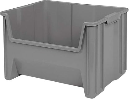 Akro-Mils 13017 Stak-N-Store Stackable Storage Bins, Heavy Duty Garage Storage Containers, Open Front Plastic Organizer for Tools, Shelves, Closet Organizer, 15" x 20" x 12-1/2", Grey, 3-Pack