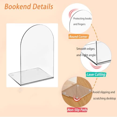 Acrylic Book Ends 16 Pcs, Clear Bookends, Bookend Organizer for Shelves - Image 3
