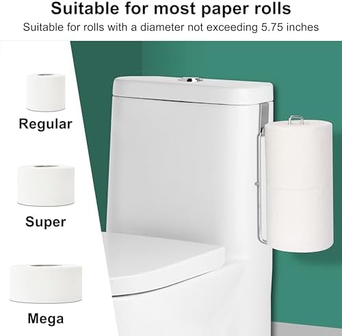 Toilet Paper Holder with Storage 2 Rolls, Over The Tank Toilet Paper Holder Wall Mount, Stainless Steel Toilet Paper Roll Holder with Hook, Tissue Holder for Bathroom, Silver, 1PC - Image 6