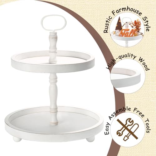 Wooden Farmhouse Round 2 Tier Decorative Tray for Home Kitchen - Image 5