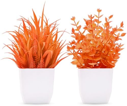 Der Rose 2 Pack Fake Plants Orange Mini Plants for Fall Home Decor by DerRose