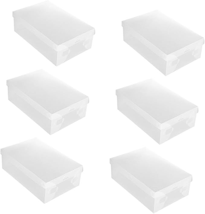 SHINEOFI 6pcs White Flip-top Shoe Storage Boxes 33x20x12cm Large Dustproof Plastic Shoe Organizers for Home Closet Space-saving Stackable Containers