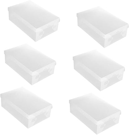 SHINEOFI 6pcs White Flip-top Shoe Storage Boxes 33x20x12cm Large Dustproof Plastic Shoe Organizers for Home Closet Space-saving Stackable Containers