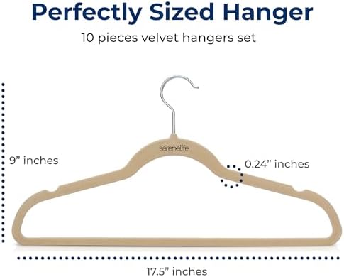 SereneLife Velvet Hangers – 10 Pack, Slim & Space Saving for Closets - Image 2