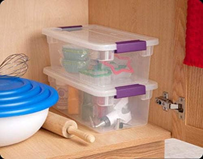Sterilite 6 Qt ClearView Latch Storage Box, Stackable Bin with Latching Lid, Plastic Container to Organize Shoes in Closet, Clear Base, Lid, 12-Pack