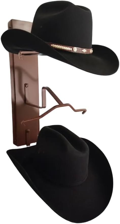 American Made 3 Hat Cowboy Hat Rack – Crown Up Wall Mounted Hat Holder Rust Steel