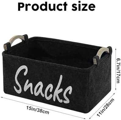 2 PCS Snack Bin Organizer for Pantry, Snack Basket Organizer for Countertop with Wooden Handles Thickened Felt Snack Storage Containers for Storing Chips Pretzels Cookies Popcorn and More - Image 2