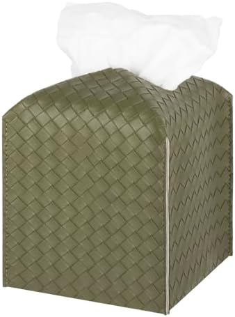 Tissue Box Cover Square Leather Facial Paper Holder, Olive Green by zoocatia