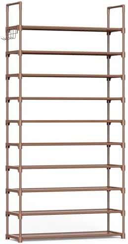 Kitsure 10 Tier Shoe Rack, Tall Shoe Organizer, 32.2" Wide, Brown by Kitsure