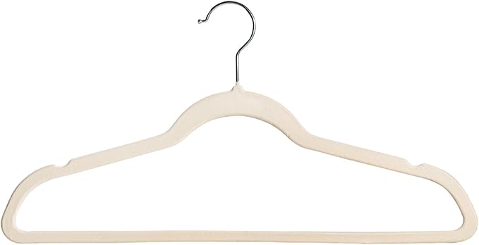 Premium Velvet Hangers 50 Pack, Non-Slip Suit Clothes Hangers, 360 Degree Swivel Hooks and Slim Profile to Maximize Closet Space Beige/Silver