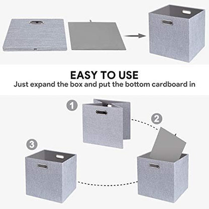 Posprica 3X Thicker Fabric Storage Cubes 13 inch Collapsible Storage Bins for Organization, Cubby Storage Baskets for Organizing Shelf Cabinet Bookcase Boxes, Set of 4, Silver Grey