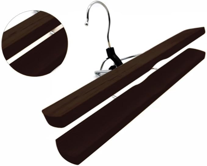 Richards Wooden Pants Hangers - Wood Skirt Hangers - 6 Pack - for Men Shorts and Pants and Women Dress Clothes - Non Slip Slim Closet Space Saving- Walnut