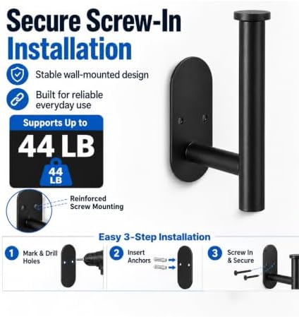 2Pcs Black Toilet Paper Holder Wall Mount For Bathroom, Heavy-Duty Screw-In Rv Toilet Roll Holder, SUS304 Rustproof Stainless Steel Rust Proof, Suitable For Kitchen Washroom Thicken Morden Matte Black - Image 3