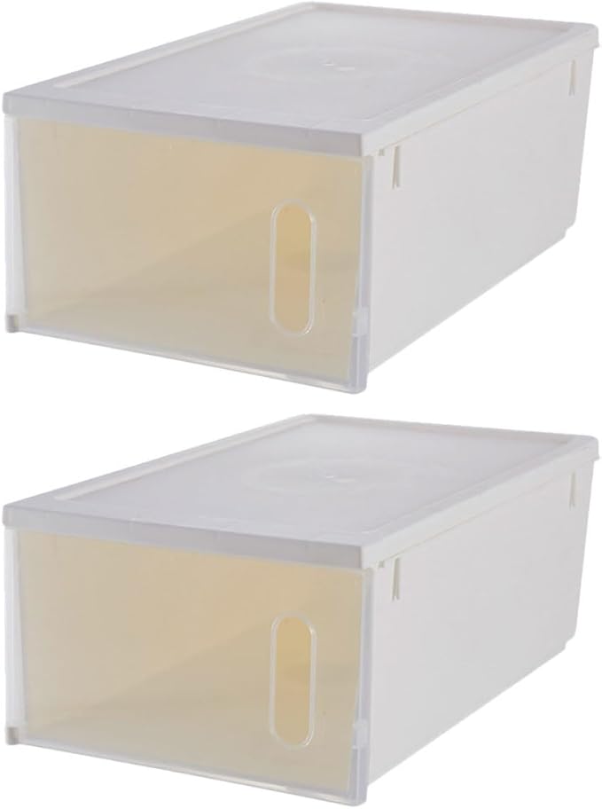 Happyyami Shoe Storage Box Set 2pcs Large Capacity Plastic Shoe Organizer with Lid for Home Closet and Stackable