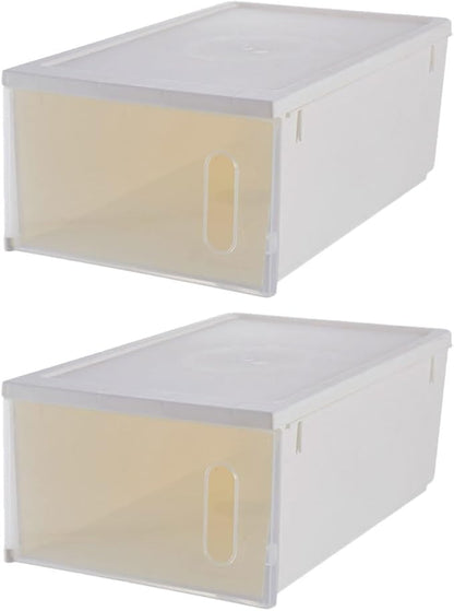 Happyyami Shoe Storage Box Set 2pcs Large Capacity Plastic Shoe Organizer with Lid for Home Closet and Stackable