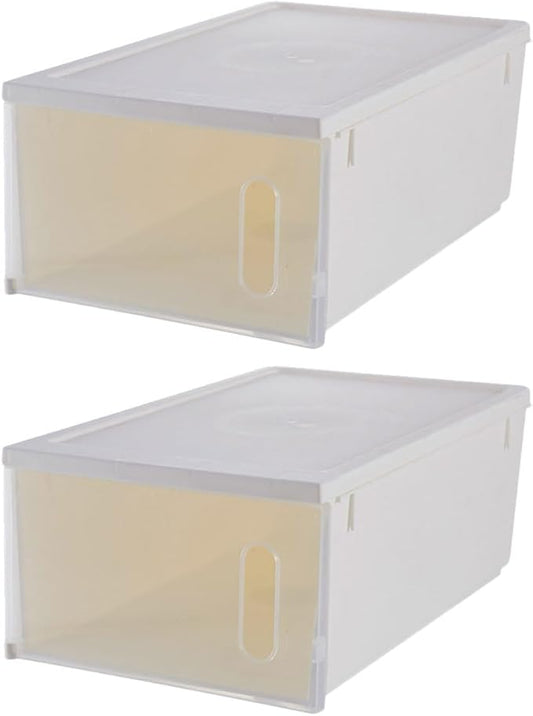 Happyyami Shoe Storage Box Set 2pcs Large Capacity Plastic Shoe Organizer with Lid for Home Closet and Stackable