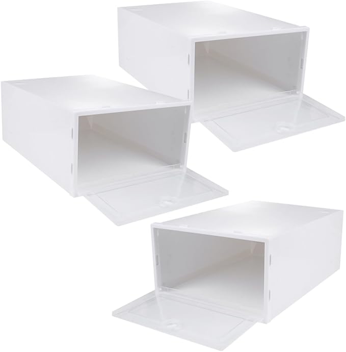 SOLUSTRE 3pcs Shoe Box Stackable Storage Organizer for Sneakers Plastic Cabinet Organizer