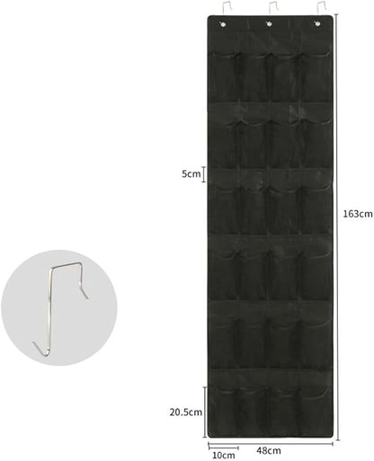 Hanging Over Door Shoes Organizer With 24 Or 28 Pockets, Space Saving Storage Rack For Shoes Slippers Belts Scarves Accessories, Includes Metal Hooks, White Or Gray(24 Pocket black)