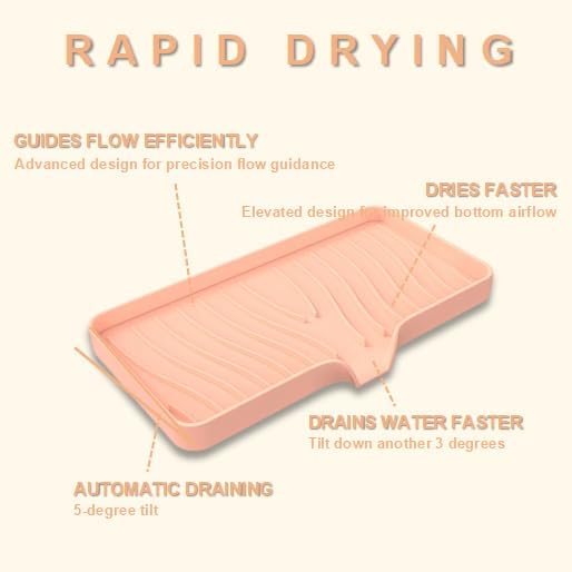 Silicone Soap Dish with Drainer | Quick-Dry Holder for Sponge, Dispenser, Scrubber, Bottle and Cup | for Kitchen, Shower and Bathroom (Pink, Large, 1 Pack)
