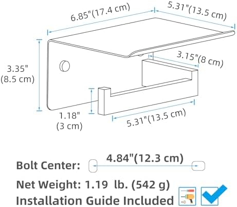 APLusee Toilet Paper Holder with Shelf for Wall, Left Side, Brushed Nickel - Image 2