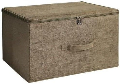 ANMINY 2PCS Storage Bins with Zipper Lids 51.9 Qt Lidded Fabric Storage Boxes Baskets Cubes with Handles Collapsible Washable Cotton Linen Closet Shelf Clothes Organizer - Coffee, Extra Large