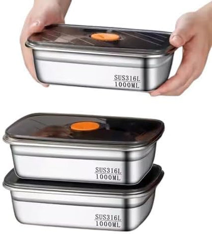 Fridge Storage Box 316 Stainless Steel Food Storage Containers | Food Grade, Leakproof Kitchen Organizer | Freshness Locking, Microwavable & Freezer Safe (1000ml Pack Of 03)