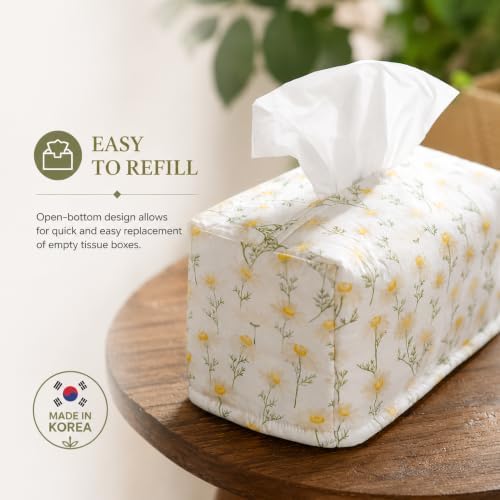 Rectangle Cotton Tissue Box Cover, Chamomile Floral Design, Made in Korea - Image 4