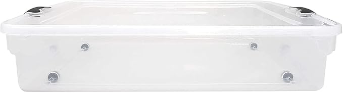 HOMZ 2-Pack Under Bed Storage, Clear Plastic Containers with Lids, 56 Quart, Gray Latch - Stackable Underbed Organizer Bins for Shoes, Bags, Clothes, and Towels