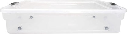 HOMZ 2-Pack Under Bed Storage, Clear Plastic Containers with Lids, 56 Quart, Gray Latch - Stackable Underbed Organizer Bins for Shoes, Bags, Clothes, and Towels