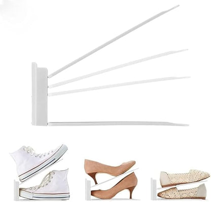 HYGRAD® 12 Pack Shoe Organiser Slots 3 Level Height Adjustable Shoe Organising Holders Space Saving For Shoes Suitable For All Shoes Shoe Rack Organiser (White)