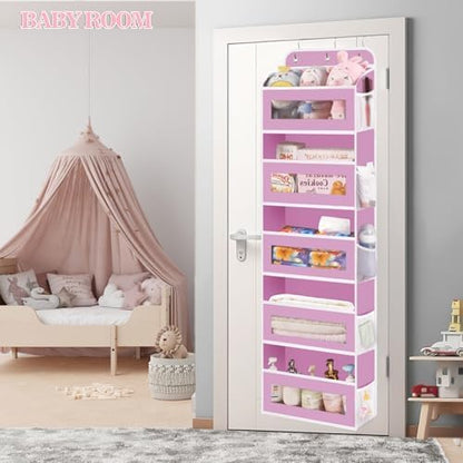 KYEVIS Over The Door Organizer, 5 Shelves Closet Door Hanging Organizer with 10 Mesh Pockets, Nursery Closet Organizer, Baby Essentials, Dorm Room Essentials for Girls