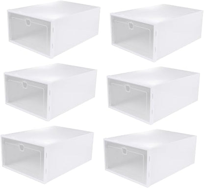 CHILDWEET 6pcs Transparent Shoe Box Organizer Thick Drawer Type Storage for Shoes Scratch Design for Sneakers High Heels and Boots White Frame Color
