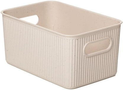 Superio Ribbed Collection - Eco-Friendly Decorative Plastic Basket Open Home Storage Bins Organizer Basket and Lid, Medium (1 Pack) Containers for Organizing Closet Storage Bins for Shelves - 5 Liter