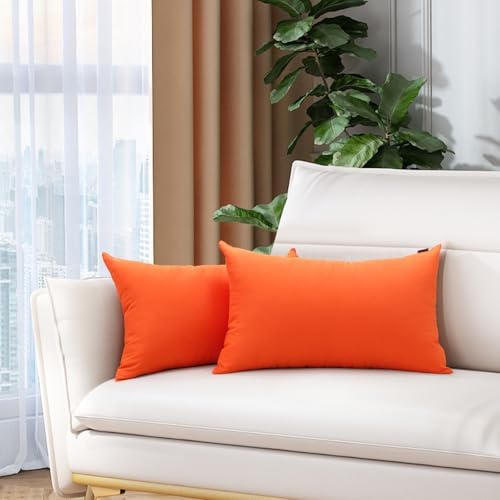 Thmyo 4-Pack 100% Cotton Lumbar Comfortable Solid Decorative Throw Pillow Case Rectangle Cushion Cover Sublimation Blank Pillow Covers Halloween DIY Throw Pillowcase(12x20inch/30x50cm,Orange) - Image 2
